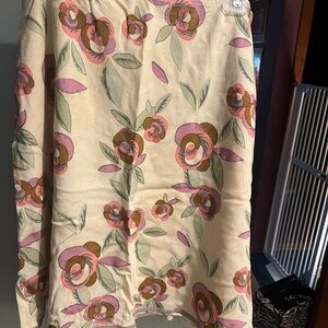 J. Jill Cream Floral Midi Skirt with Pink & Olive Accents